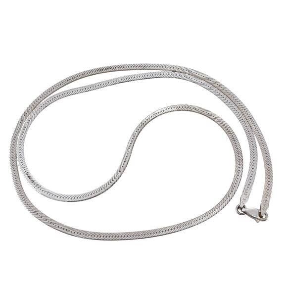 Vintage Italy SU Sterling Silver 925 Flat Herringbone Chain Necklace 23.5" - Picture 1 of 3